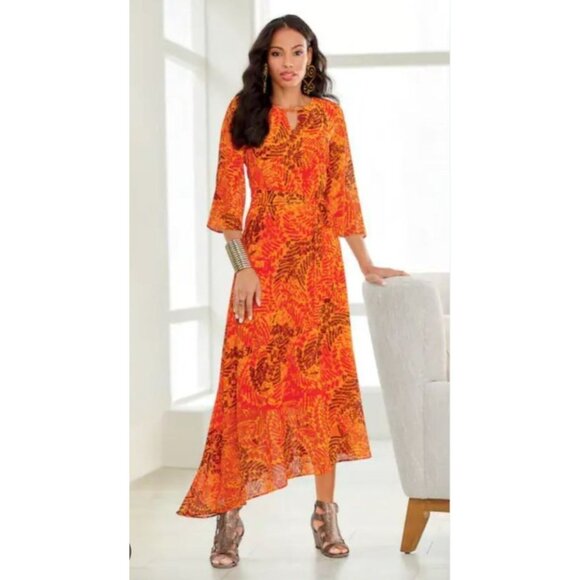 Ashro Dresses & Skirts - Ashro Kardea Flowy Maxi Dress Fiery Orange Women's Size 16W Asymmetrical Boho